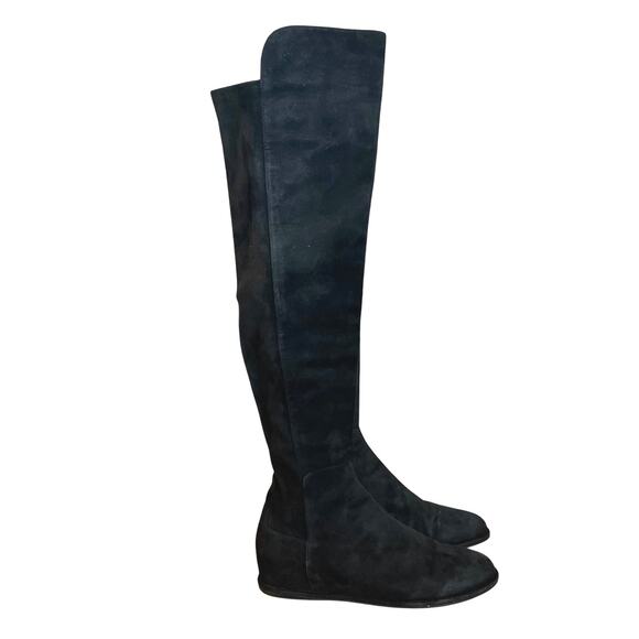 Stuart Weitzman Mainline Black Suede Hidden Wedge Knee-High Boots Size 7.5 - Picture 1 of 15